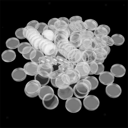 100 cápsulas para monedas de 35 mm de diámetro, caja de almacenamiento transparente redonda para monedas coleccionables, soporte para monedas de plástico PS con apertura de hoz, accesorios de recogida