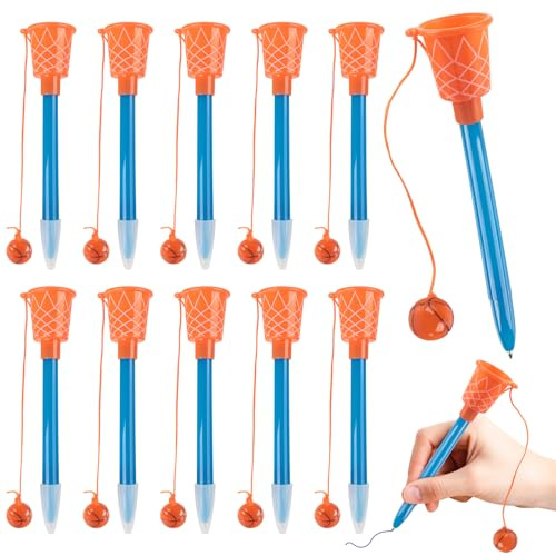 JWTRSVTY 12 PCS Basketball Kugelschreiber mit Reifen, 14 Cm Kinder Basketball Schwarzer Tintenstift, Neuheit Basketball Stift, Kreativer Basketballstift, für Sport Thema Partygeschenke, 0,7 mm-Mine