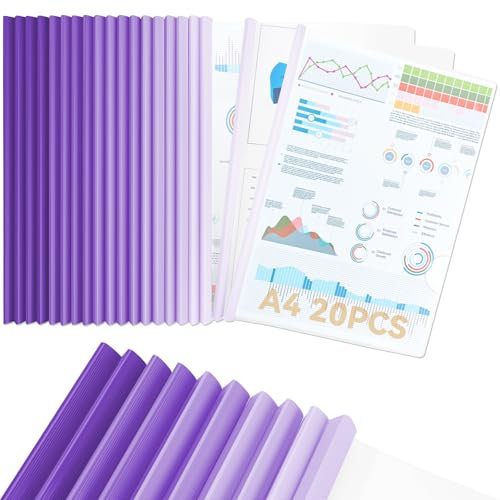 CC ODDHOME 20 Stück Klemmschienen A4, Rückenbreite 10 mm, 90 Blatt Bindekapazität, Klemmmappe A4 für Office Schule File Dokumente Organizer, Lila