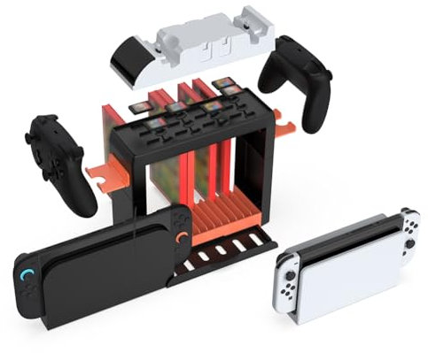 CRGANGZY Switch 2 Ladegeräte Spielspeicher Switch Games Organizer Station mit Controller Ladegerät Multifunktional Organizer Station Ladeständer for Switch-OLED