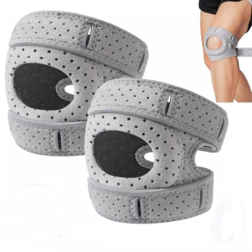 LINNIW Genouillère Professionnelle pour Homme et Femme, Genouillère Ortho, Réglable Genouillères Ortho Rotule pour Les Coureurs,Tennis, Arthrite Rotule (1 Paire, Gris)