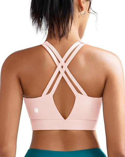 RUNNING GIRL Sports Bra for Women High Support, Molded Cup High Impact Sports Bras with Sewn in Pads Strappy Running Bra(3126 Pink Peony L)