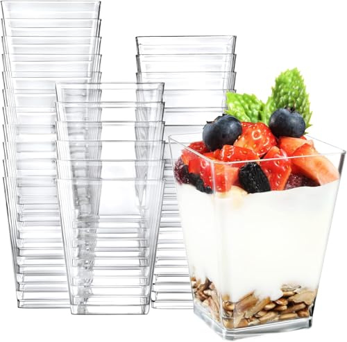 Fhintory 25 Pack Mini Dessert Cups, 160ml Clear Plastic Parfait Cups, Mini Cheesecake Pots, Reusable Dessert Bowls for Pudding, Fruit, Mousse and Ice Cream