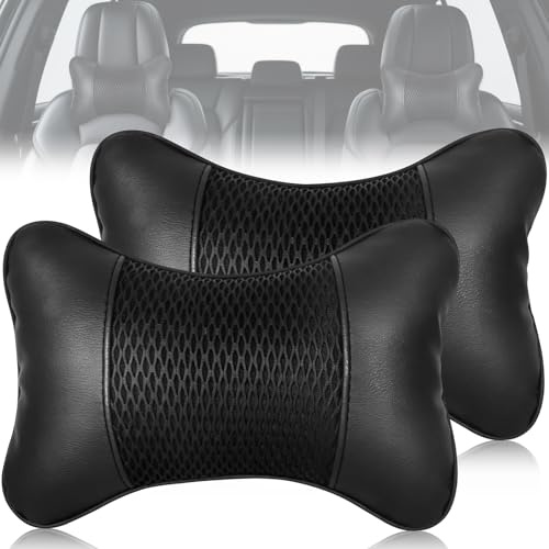 2 Stück Nackenkissen Auto Kopfstütze Auto Kissen 26x17cm | PU-Leder Kopfstütze Ergonomische Nackenkissen für Autositz für Autofahren, Reisen, Büro