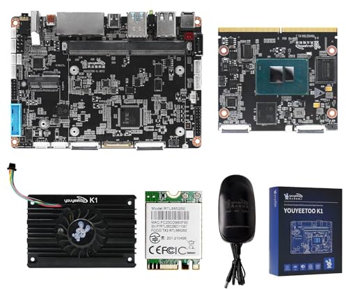 youyeetoo K1, Palm-Sized x86 Edge Computer | Intel 12th Gen N100 Mini PC,LPDDR5, Dual Gigabit LAN, Dual 4K HDMI, M.2 NVMe, Industrial GPIO, Windows/Linux (8GB RAM + 128GB eMMC,Standard Kit)