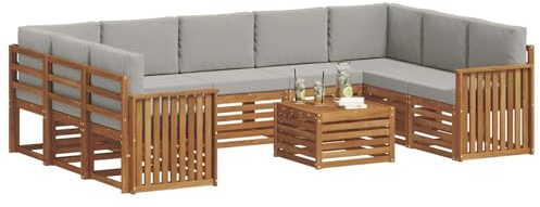 vidaXL Sofagarnituren 10 pcs Natürlich und Hellgrau Massivholz Akazie, Moderner Garten-Sofa, robuster Sitzbereich, stilvolle Lounge-Möbel für entspannte Terrasse