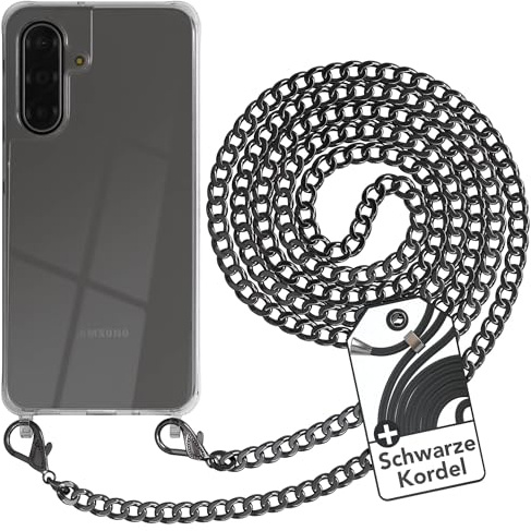 EAZY CASE Handykette kompatibel mit Galaxy A17 Handyhülle mit Metall Umhängeband und Ersatz Kordel schwarz, Handykordel mit Schutzhülle, Stylische Kette, Metall - Anthrazit