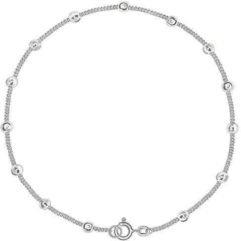 CLEVER SCHMUCK Silbernes Fußkettchen Panzer 25 cm (auch kürzer tragbar, Verschluß vor Kugel) mit vielen Kugeln Ø ca. 2,5 mm, glänzend STERLING SILBER 925 in Geschenkfaltbox