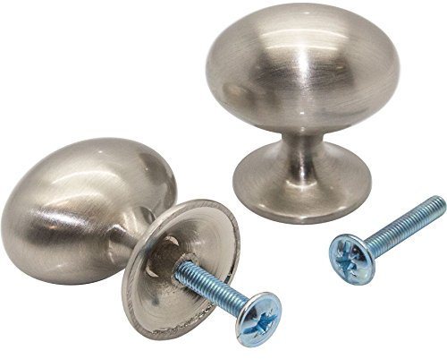 2X Brushed Nickel 35mm Oval Door Knobs - Kitchen Cabinet/Drawer/Cupboard Handle Pulls