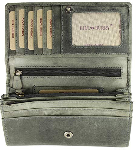 Hochwertige Vintage Leder Damen Geldbörse Portemonnaie langes Portmonee Geldbeutel aus weichem Leder mit RFID in grau - 17,5x10x3cm (B x H x T)