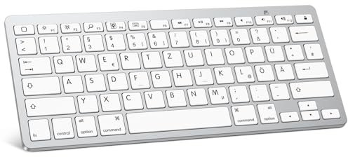 OMOTON deutsche Bluetooth Tastatur für iPad 10.9/10.2/9.7, iPad Air 6/5/4/3, Tastatur iPad Pro 13/12.9/11/10.5 und iPhone Handy, QWERTZ Layout, Kompaktes Design iPad Pro 13 Keyboard, Silber