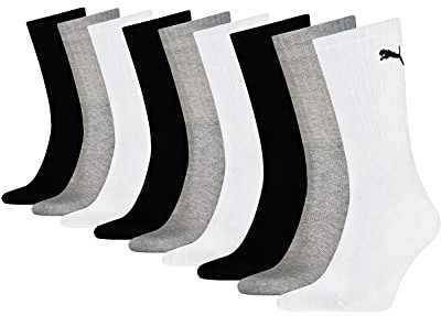 PUMA 9 Paar Sportsocken Tennis Socken Gr. 35-49 Unisex für sie und ihn, Farbe:325 - white/grey/black, Socken & Strümpfe:35-38