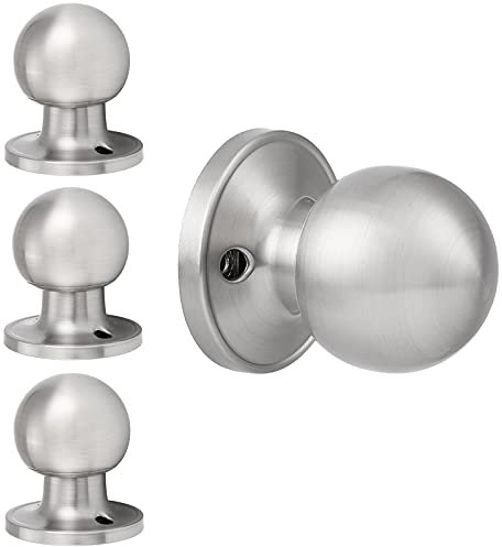 Probrico Brushed Nickel Dummy Door Knobs, Round Interior Door Knobs for Closet(Keyless, No Latch), Single Side Half-Dummy Knobs, 4 Pack