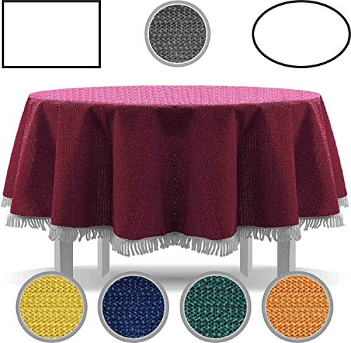 EXKLUSIV HEIMTEXTIL Gartentischdecke mit Fransen Tischdecke Classic Outdoor PVC Weichschaum rutschhemmend für Garten, Balkon, Terrasse 150x210 cm oval blau