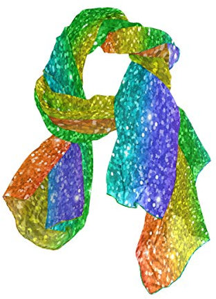 Mnsruu Langer Schal aus Chiffon, Regenbogenfarben, glitzernd, mehrfarbig