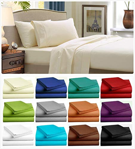 ComfyTrends 4 Piece Plain Bed Sheets Set In 22 Colors - (Flat Sheet + Fitted Sheet + Pair Of Pillow Cases) - Easy Care Non-Iron Poly Cotton Fabric (Cream, Double - Sheets Set)