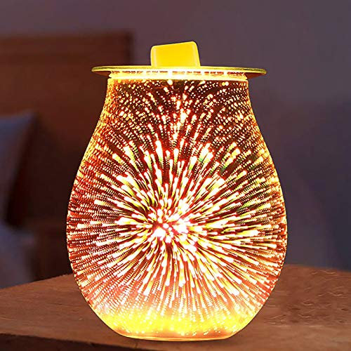 Lampe Darôme De Feu Dartifice, Lampe De Parfum en Verre électrique 3D Veilleuse Effet Feu Dartifice Brûleur Dhuile Essentielle De Réchauffeur De Fonte De Cire De Cylindre