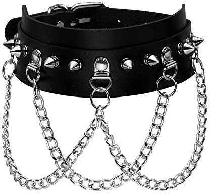 Manfnee Punk Goth Halsband Halsreif Leder Spike Chain Halsband Halskette Verstellbar Frauen Männer