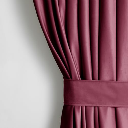 AmeliaHome Set Vorhang H 270 x B 140 cm mit Raffhalter 54 x 10 cm Velvet Optik Bordeaux 1 St. Kräuselband Wellenband Samt Halbverdunkelungsvorhang Fensterdekoration Dekoschal Dekorvorhang