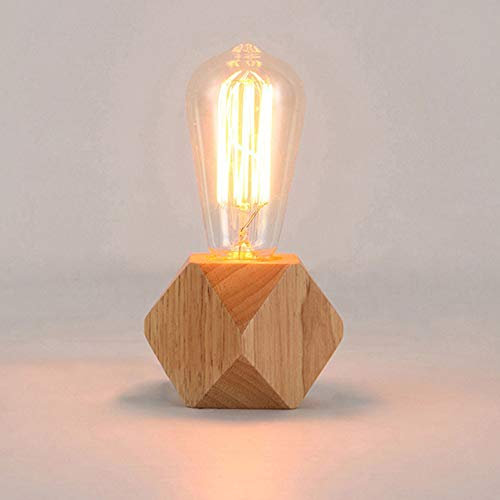 Lampe de table en bois, douille E27, câble de 1,8 m avec interrupteur, jusqu'à 60W, lampe décorative pour rétro industriel Edison, pour salon, chambre et bureau, studio, café, bar. Lampe 8 * 10 cm