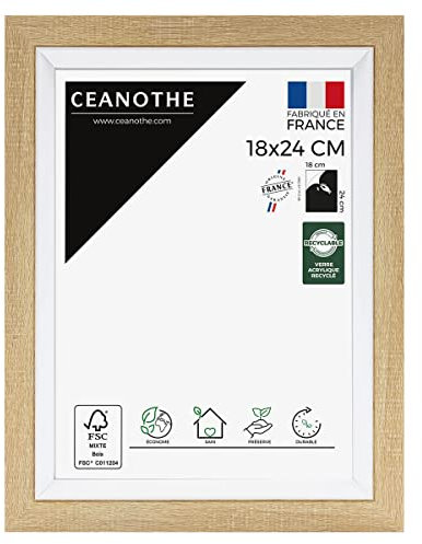 Ceanothe Cadre Photo 18x24 cm Brut et Blanc Convient au A5 Baguettes avec finition intérieure de la Collection Actual Verre acrylique Incassable Fabriqué en France