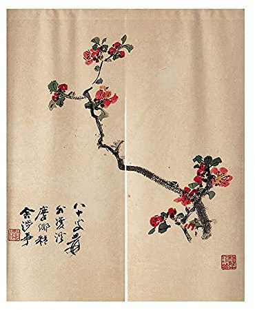 Hiseng Japanischer Gardinen Noren Tür Vorhang, Leinen Partition Türvorhang Restaurant Home Schlafzimmer Vorhang Wand Tapisserie, für die Heimtextilien Raumteiler (Pflaumenblüte,90x120cm)