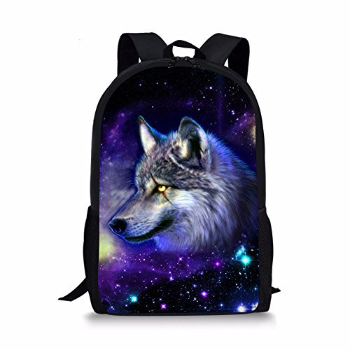 Binienty Schulrucksack für Kinder, Jungen, Mädchen, Teenager, leicht, für Bücher, Laptop, lässiger Tagesrucksack, Galaxy Wolf, Einheitsgröße