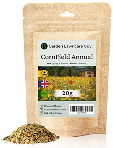 Cornfield Annual - UK Native Wild Flower Seeds - Cornflower and Corn Poppy Meadow - Garden Lawncare Guy