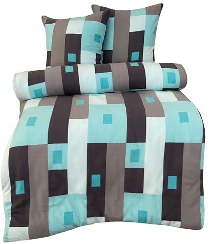 Leonado Vicenti - Thermofleece Warme Winter Bettwäsche Flausch Kariert Türkis Grau gestreift modern Schlafzimmer Garnitur Set Bezug Decke, 4teilig, 135x200 cm