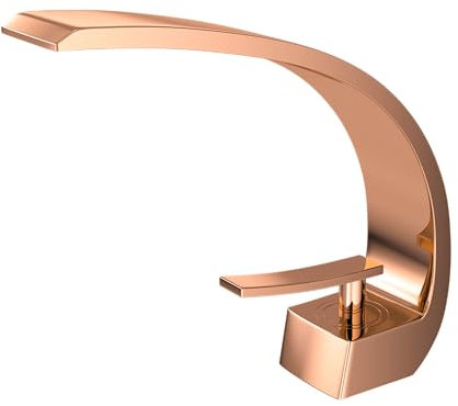 Geobella Bathroom Sink Faucet Modern Single Hole 1-Handle Faucet, Rose Gold Solid Brass Faucet, Mount Curved Lavatory Faucet Mixer Tap