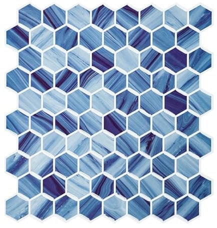 3d Fliesenaufkleber Blau Küche Klebefliesen, 10-Stück Hexagon Fliesen Klebefliesen Selbstklebend Mosaik Wandfliesen (25.4x25.4 cm)