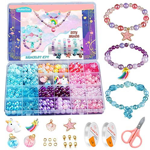 WuikerDuo Kinder DIY Perlen Kits, Schmuck Armband Halsketten String Making Kit, Armbänder Art Craft Kit für Mädchen Kinder