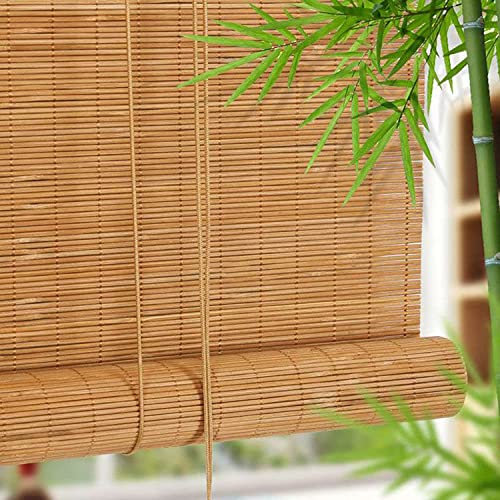Roller Blind Bamboo Outdoor Window Blinds,Natural Wood Light Filtering Roman Roller Shades with Lifting,Retro Decorative Curtain,for Porch,Courtyard,Balcony,Kitchen,Doors (W70xH140cm/28x55in)