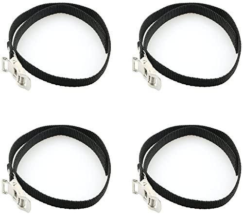 RLECS Bike Pedal Toe Strap 4PCS Black Bike Pedals Clips Strap Bike Rack Strap Bike Wheel Stabilizer Straps Bicycle Pedal Clamp Fixing Strap