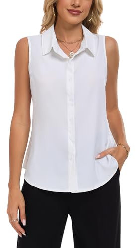 MINTLIMIT Women's Sleeveless Button Down Shirt Basic Solid Collared Work Blouse for Women 2024