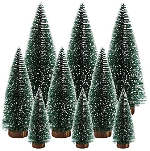 Weihnachtsbaum Klein Deko - 9er Set Mini Tannenbaum in 3 Größen mit Schneeeffekt, Mini Weihnachtsbaum, Ideale Deko Bäume Weihnachten & Deko Tannenbäume für Tischdeko & DIY Projekte