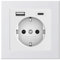 Gira Komplett Set 245927 Schuko Steckdose USB-Anschluss Shutter Berührungsschutz Typ A (max.2,4A) Typ C (max.3A) 021122 1-fach Rahmen E2 Reinweiß matt Unterputz Wandsteckdose Smartphone Tablet