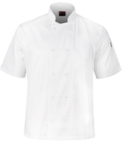 P-H Chef Jacket Traditional Plastic Button Short sleeve Kitchen Workwear (White, M)