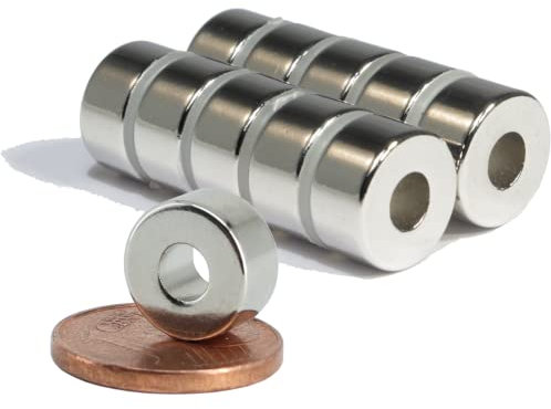 [10 Stück] Neodym Magnet Ring N52 Magnetring 10mm x 5mm Mit 4mm Loch Bohrung - Mini Magnete Ringemagnet - Magnetscheibe Rund