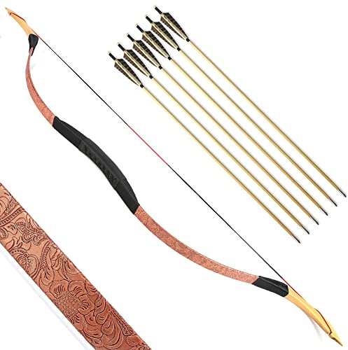SHARROW Traditioneller Bogen Recurve Bogen und Pfeile Set Langbogen 20-50lbs Handgemacht Holzbogen Reiterbogen Sportbogen Jagdbogen für Erwachsene und Anfänger (40lbs, Typ 2)