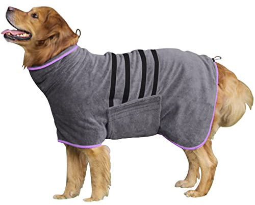 HhiMyOct Dog Drying Coat - Fast Drying Dog Towel Robe - Microfiber Super Absorbent Pet Bathrobe, Adjustable Collar & Belly Strap Fast Drying Coat Pet Dog Cat Bath Robe Towel