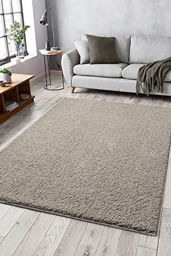 Mia´s Teppiche Lessy Waschbar Teppich, Hochflor, Langflor, Wohnzimmer, Schlafzimmer, Einfarbig, waschbar, Anti-Rutsch, 30 mm Florhöhe, Sand, 80 x 150 cm