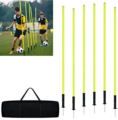YRHome Slalomstangen Fussball Set 150cm Slalom Poles 6 Slalom Stangen mit Erdspieß Sprunghafte Agilität Stangen Fussball trainingszubehör für Koordinationstraining, Slalom, Fußball, Hundetrainingsset