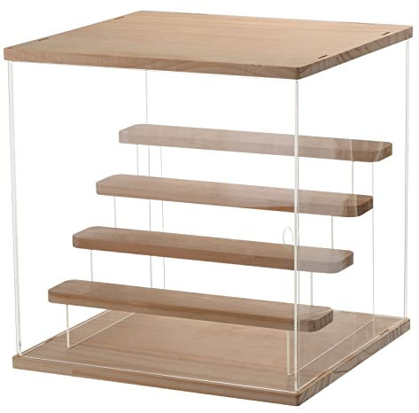 sourcing map Acrylic Display Case with LED Light, 5 Tier Transparent Dustproof Showcase Display Boxes for Collectibles, Action Figures, Wood