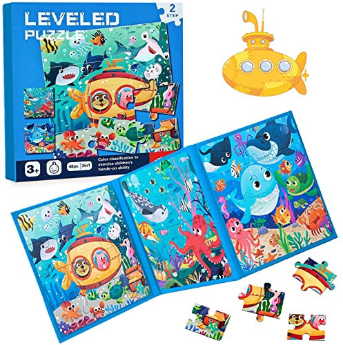 Kinderpuzzle,Magnet Puzzle,Tier Puzzle für Kinder,Reisespiele Kinder ab 3 Pädagogisches Puzzles,Pädagogisches Spielzeug,Lernspielzeug für Kinder 3 4 5 Jahren(Ozean)