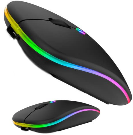 TOVARIN Raton inalambrico, Silencioso 2,4G + Raton Bluetooth y Receptor USB Raton para Ordenador PC, Portátil y Tablet de Windows, iOS y Android,Mouse 3 Niveles dpi Ajustables (Negro RGB)