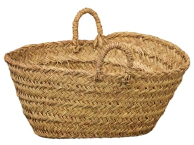 Leñero de Esparto o Cesto Ovalado para Decoración, Grande 4 Tiras 7109-4 | Elaborado a mano con esparto natural. Resistente, amplio y perfecto para almacenar leña o decorar cualquier estancia.
