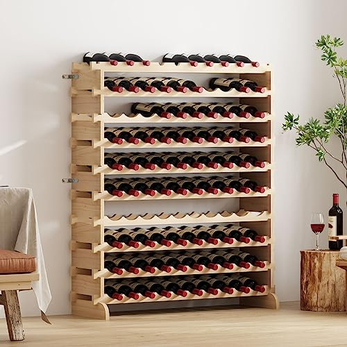 SogesHome Casier à Vin Empilable Étagère à Vin Porte-Bouteilles à 10 Niveaux pour 100 Bouteilles, Étagère de Rangement de Vin en Pin