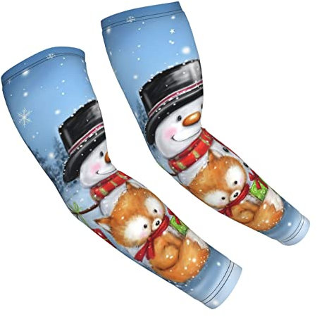 FJAUOQ Armstulpen mit Eule stehend auf Schneemann, für Damen und Herren, UV-Armstulpen zum Bedecken der Arme, 1 Paar