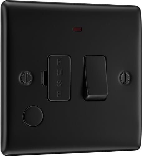 BG Electrical Switched Fused Connection Unit with LED Power Indicator and Flex Outlet, Fused Spur Switch, Double Pole, Raised and Slim Profile, Round Edges, Nexus Metal, Matt Black, 13A, NFB53